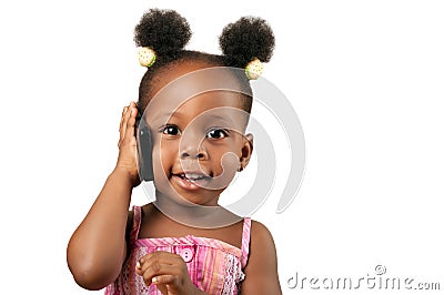 Little african american girl talking to the phone Stock Photo