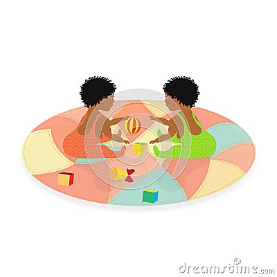 Little African Baby Twins Vector Illustration