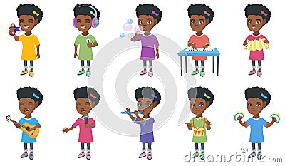 Little african girl vector illustrations set. Vector Illustration