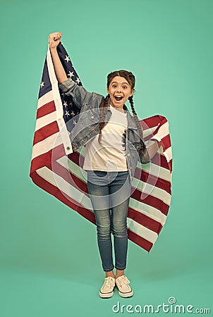 Little american girl. National holidays. Independence celebration. Happy child. Independence day holiday. Americans Stock Photo