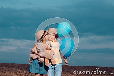 Little angels in love. Festive Art Greeting Card. Childhood memories. Summer portrait of happy cute child. First love Stock Photo