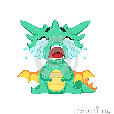 Little Anime Style Baby Dragon Crying Out Loud With Streams Of Tears Cartoon Character Emoji Illustration Vector Illustration