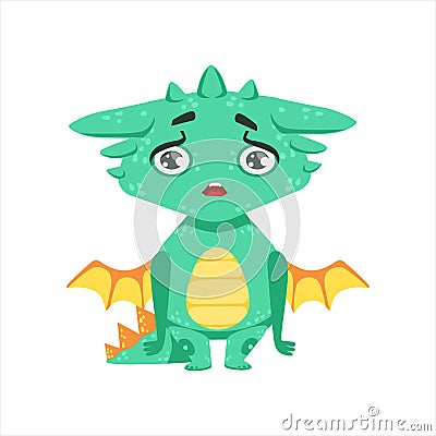 Little Anime Style Baby Dragon Upset And Disappointed Cartoon Character Emoji Illustration Vector Illustration