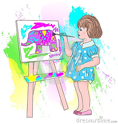 Little artist to the section of children`s drawing Stock Photo