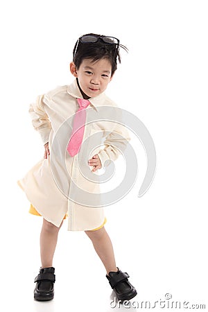 Little asian child pretending to be business man Stock Photo