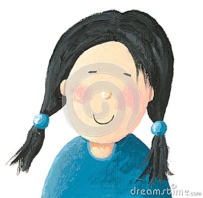 Little Asian Girl Cartoon Illustration