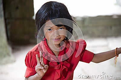 Little asian girl posing in Angkor Wat temple Editorial Stock Photo