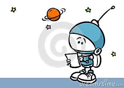 Little Astronaut planet research Cartoon Illustration