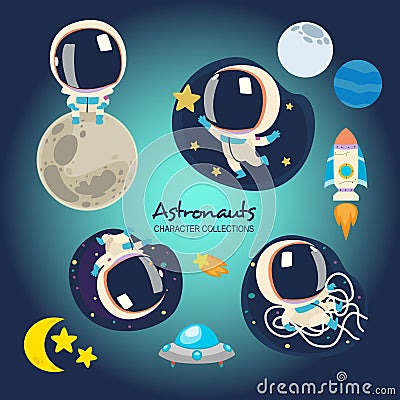 Little Astronauts playing in space Vector Illustration