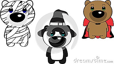 Little baby bears character cartoon halloween costumes set Vector Illustration