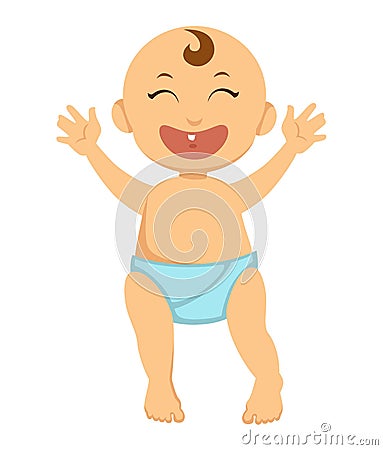 Little baby boy with curl on head and single tooth Vector Illustration