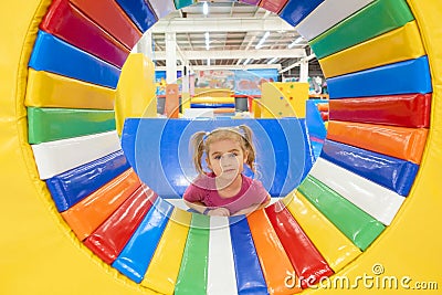 Little Baby Cute Playing In Indoors Playground Stock Photo