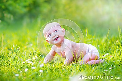 Little baby in garden Stock Photo