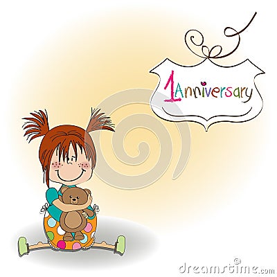 Little baby girl on the first anniversary Vector Illustration