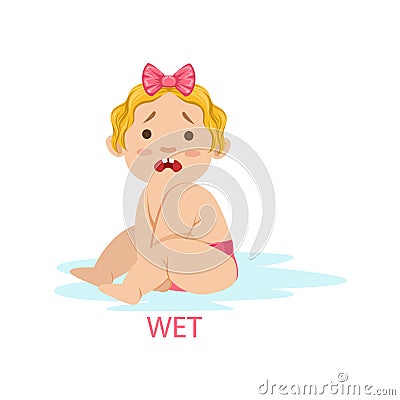 Little Baby Girl In Nappy Is Wet And Needs Change, Part Of Reasons Of Infant Being Unhappy And Crying Cartoon Vector Illustration