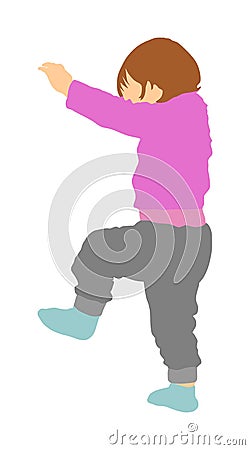 Little baby learning to walking vector illustration. First steps in life. Kid play in kindergarten. Child learns to walk. Cartoon Illustration
