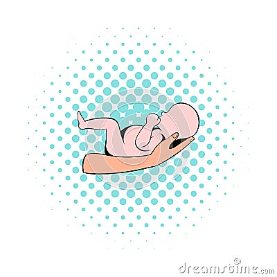 Little baby in mother hands icon, comics style Vector Illustration