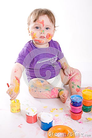 Little baby painting Stock Photo