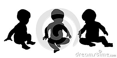 Little baby sitting silhouettes set 1 Stock Photo