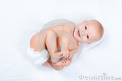 Little baby wearing a diaper Stock Photo