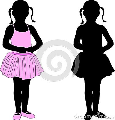 Little ballerina posing silhouette Vector Illustration
