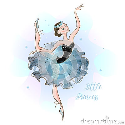 Little ballerina. Young princess. Girl in a tutu. Little Princess. Inscription. Vector. Vector Illustration