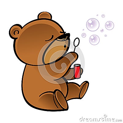Little bear blowing bubbles in the air Stock Photo