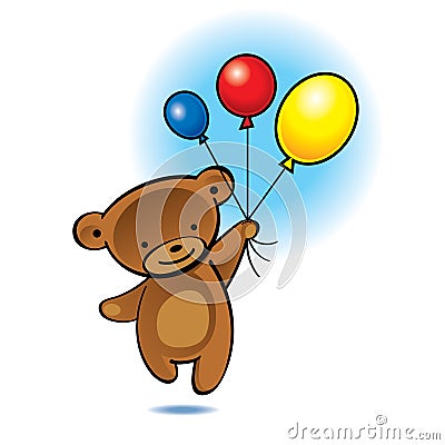 Little bear flying with color balloons Vector Illustration