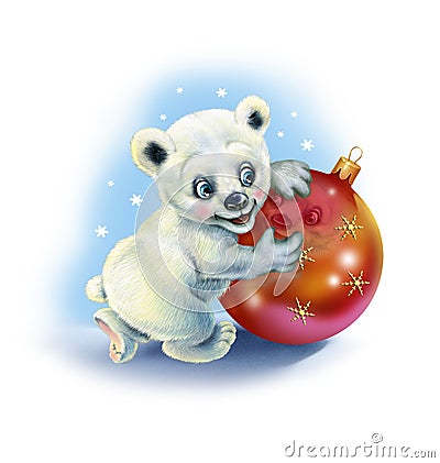 Little bear keeps Christmas toy Stock Photo