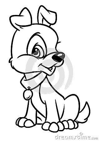 Little beautiful happy puppy animal character coloring page Cartoon Illustration