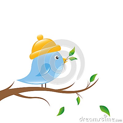 Little bird is sitting on a branch Vector Illustration