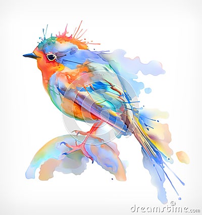 Little bird, watercolor illustration Vector Illustration