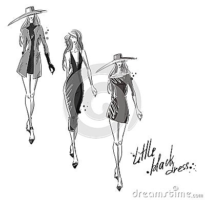 Little black dress. Fashion illustration Vector Illustration