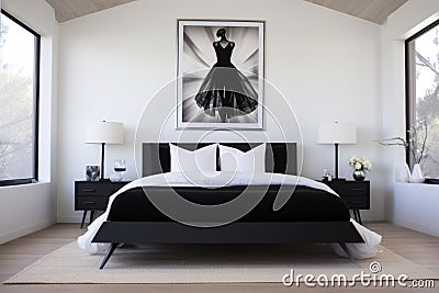 a little black dress on a sleek, modern white bed Stock Photo