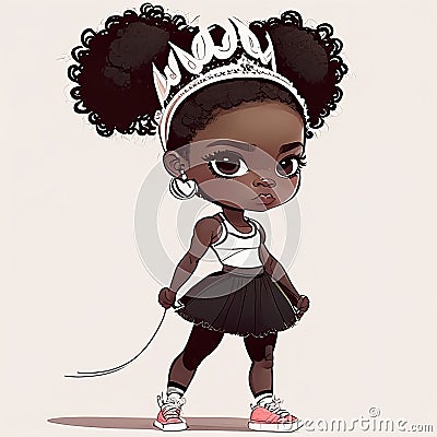 Little black princess girl in a sporty look. Cute and cool dark-skinned little girl Stock Photo