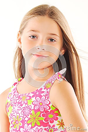 Little blond girl with long hair Stock Photo