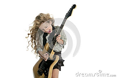 Little blond girl playing electric guitar Stock Photo