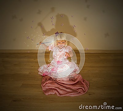 Little blonde girl and the magic spell Stock Photo