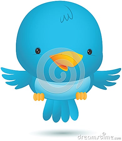 Little Blue Bird Fly Vector Illustration