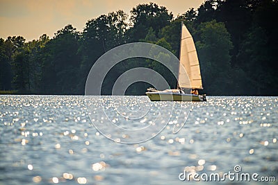 Little boat in lake Trakai Stock Photo