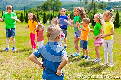 Little boy actor show the pantomime for children Stock Photo