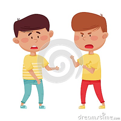 Little Boy with Angry Face Shouting at His Agemate Vector Illustration Vector Illustration