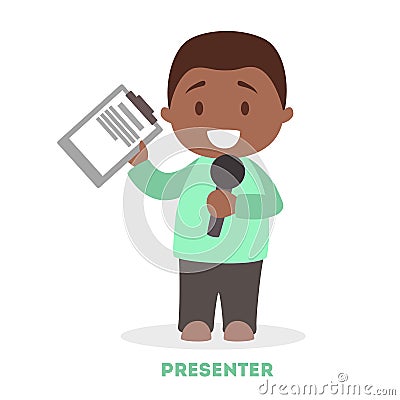 Little boy as a newscaster. Young character standing Vector Illustration