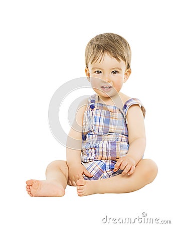 Little boy baby hapy smiling, kid sitting over iso Stock Photo