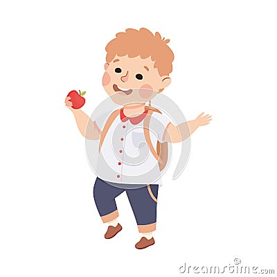 Little Boy with Backpack Standing and Talking to Somebody Engaged in Friendly Communication Vector Illustration Vector Illustration