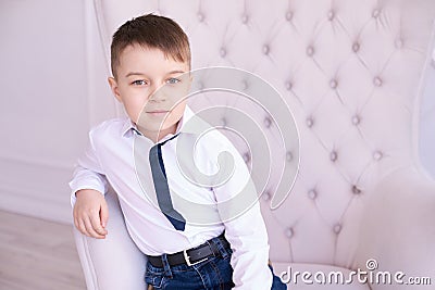 Little boy. Beautiful portrait. Bright interior Stock Photo