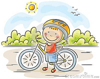 Little boy and bike Vector Illustration