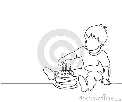 Little boy with birthday cake Vector Illustration