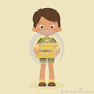 Little boy with a box doantion Vector Illustration