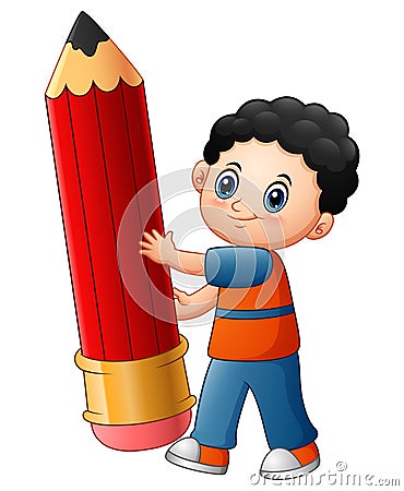 Little boy cartoon holding a pencil Vector Illustration